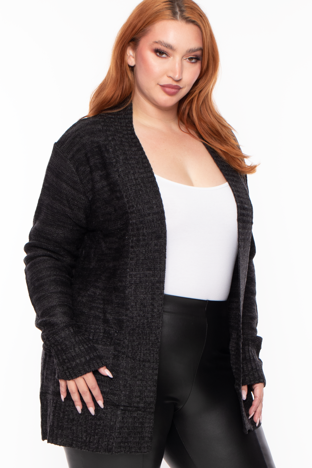 Plus Size Cindy Knit Cardigan - Charcoal - Curvy Sense