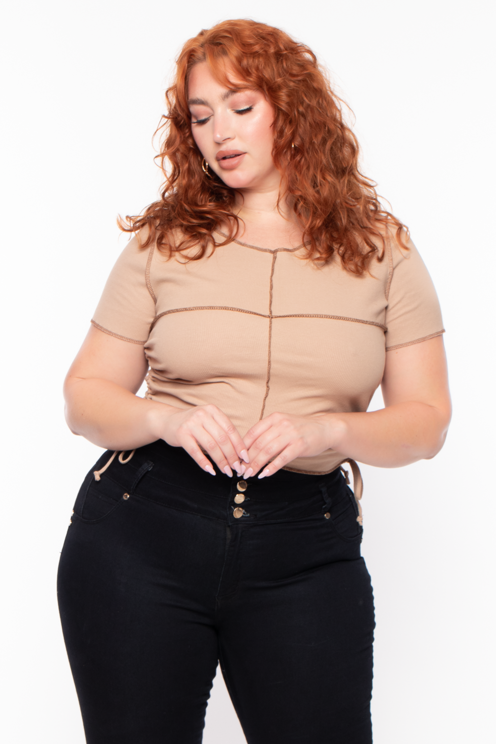 Plus Size Adria Ruched Top - Mocha - Curvy Sense