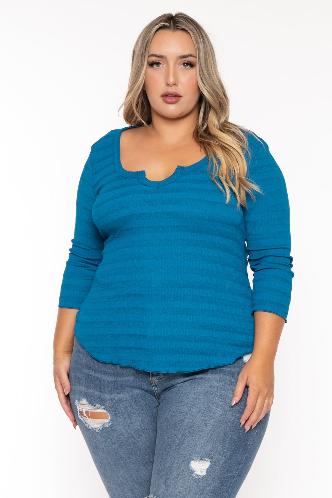 CULTURE CODE Tops 1X / Teal Plus Size Agnes Notch Scoop Neck Top - Teal