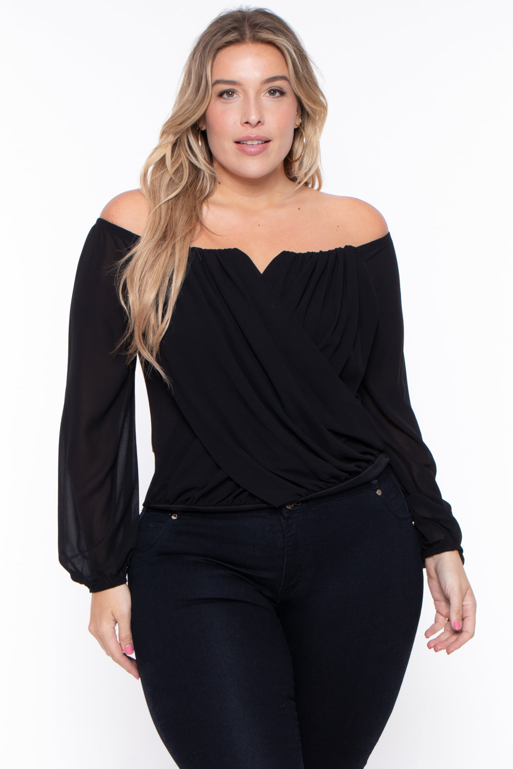 Bluebell Tops Plus Size Aryana Cross Over Top - Black