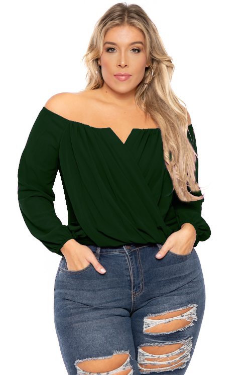 Bluebell Tops 1X / Emerald Plus Size Aryana Cross Over Top -  Emerald