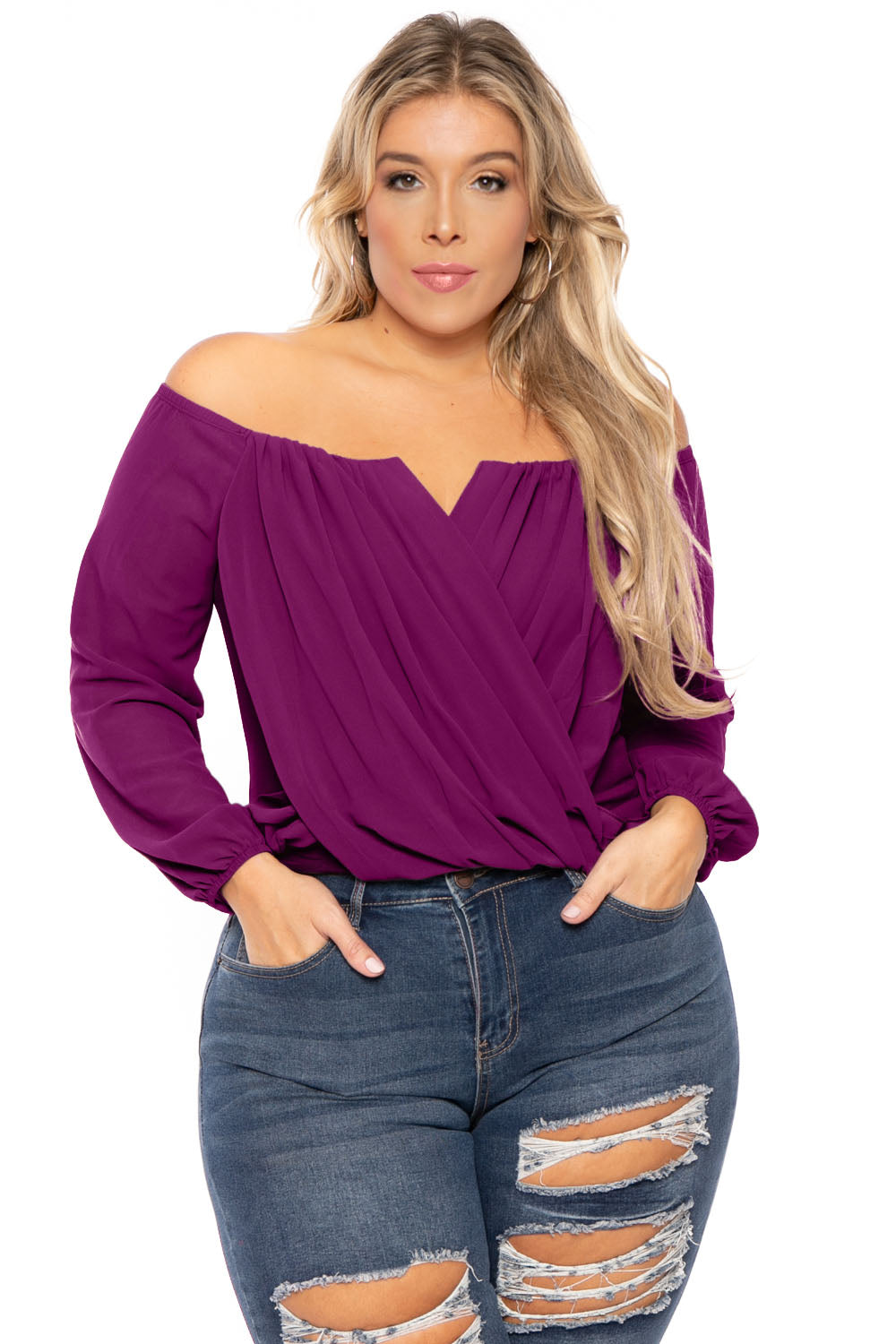 Bluebell Tops 1X / Magenta Plus Size Aryana Cross Over Top - Magenta