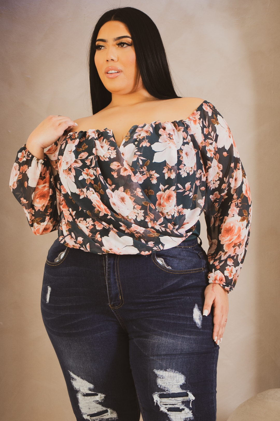 Curvy Sense Tops 1X / Teal Plus Size Aryana Printed Cross Over Top - Teal