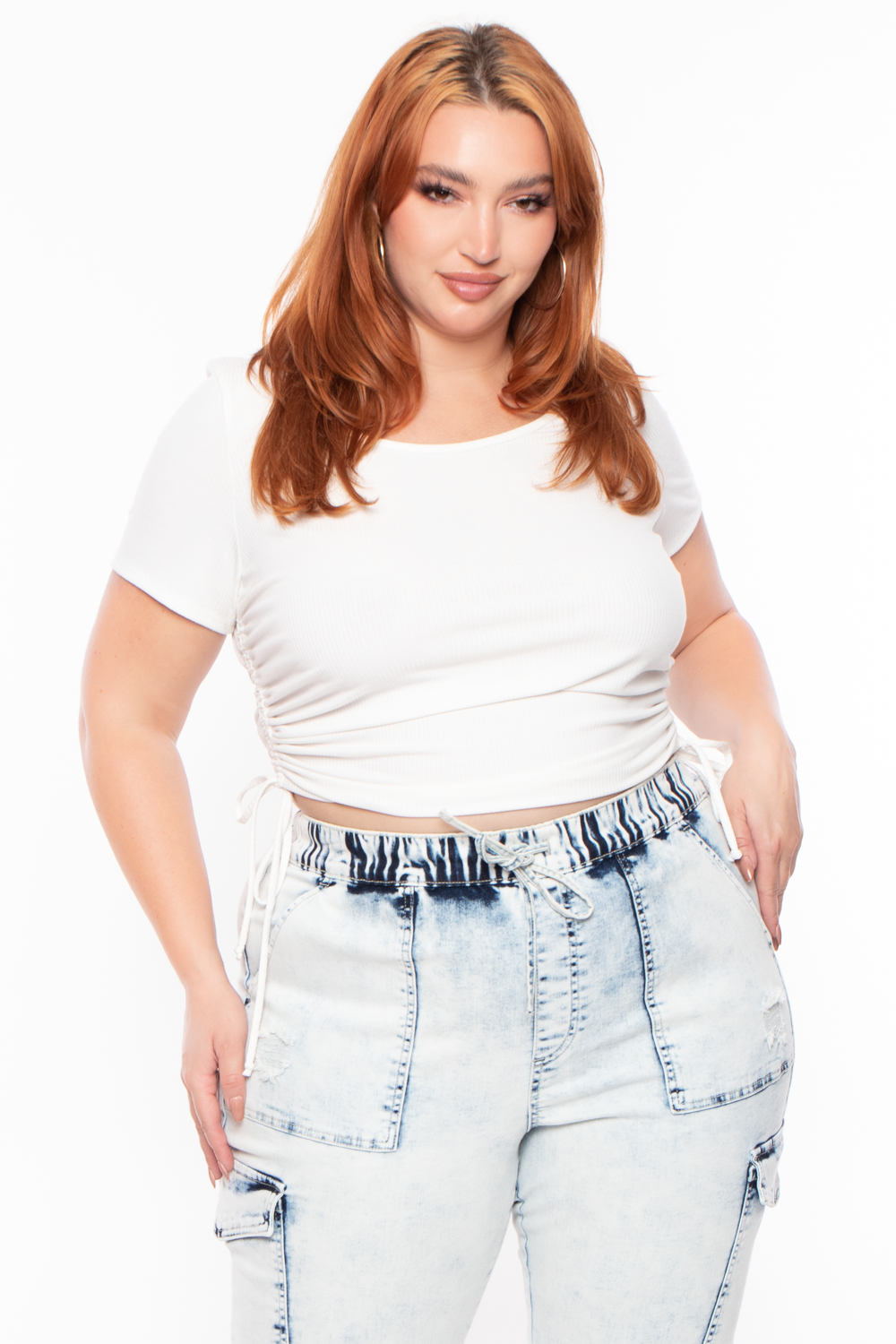 Plus Size Basic Ribbed Crop Top - Ivory - Curvy Sense