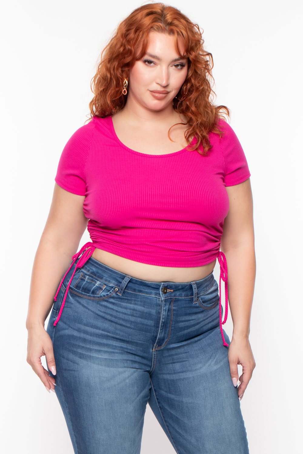 Plus Size Basic Ribbed Crop Top - Magenta - Curvy Sense