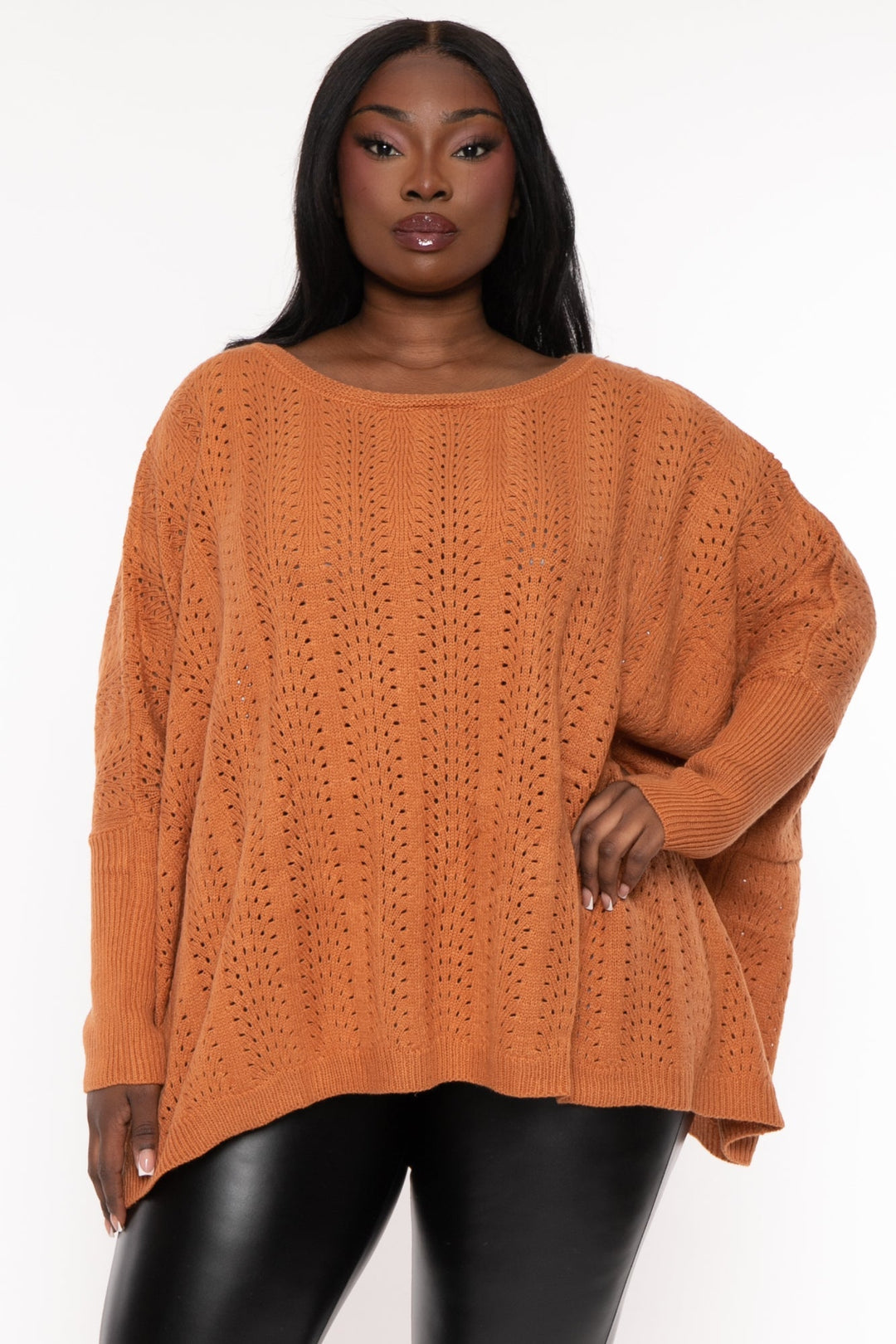 143 Tops 1X / Rust Plus Size Essi  Oversize  Top - Rust