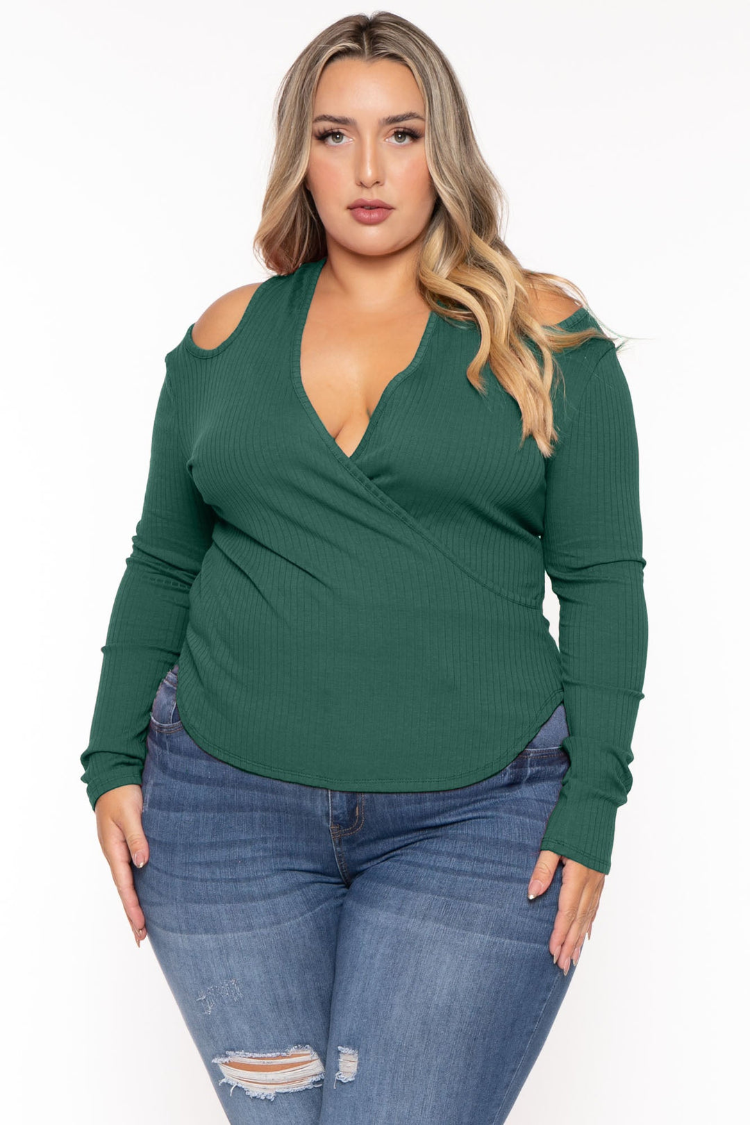 CULTURE CODE Tops 1X / Green Plus Size Halter  Cold Shoulder Top- Green