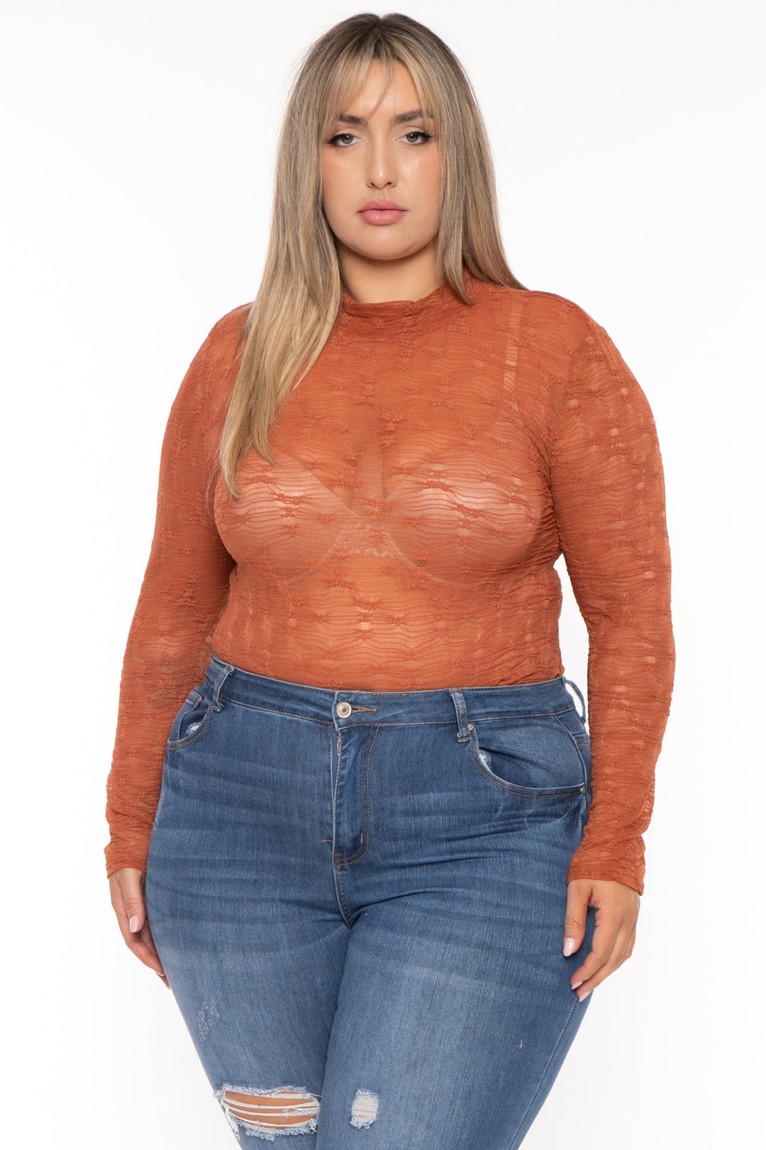 CULTURE CODE Tops Plus Size Kairi  Lace Bodysuit - Rust