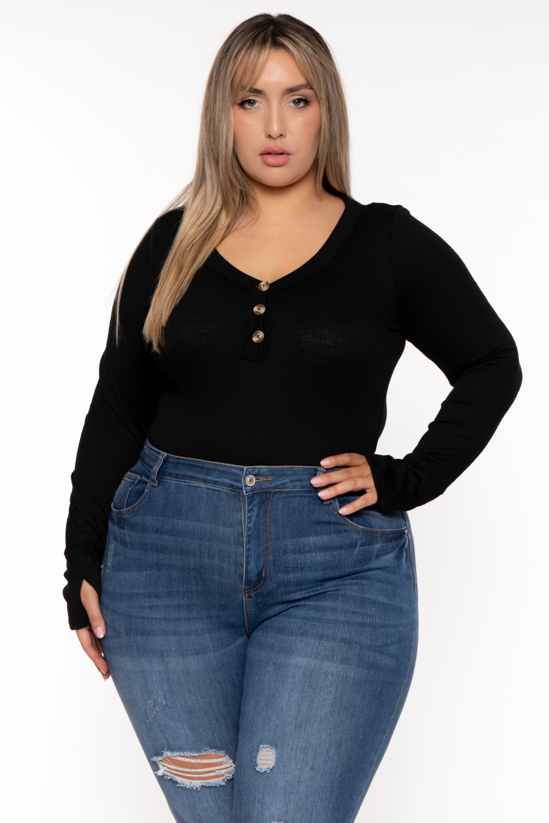 CULTURE CODE Tops Plus Size Lyra Ribbed Bodysuit - Black