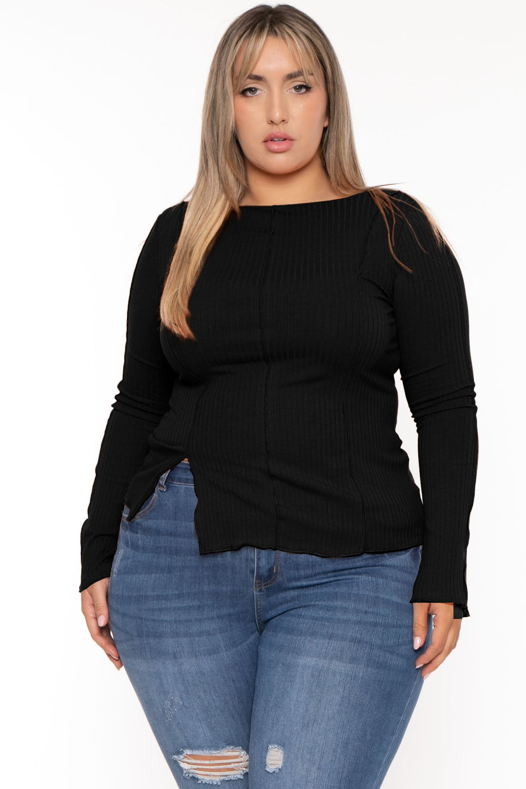 CULTURE CODE Tops 1X / Black Plus Size Nancy Expose Seems Top - Black