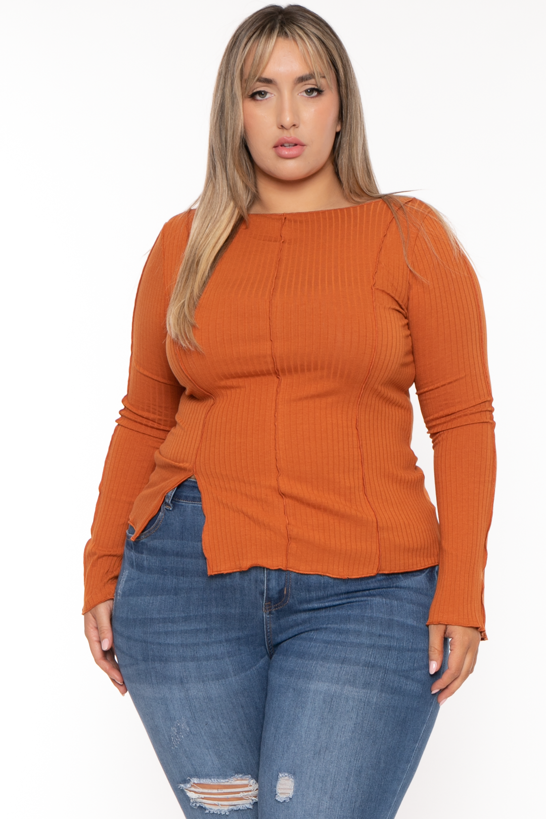 CULTURE CODE Tops Plus Size Nancy Expose Seems Top - Rust