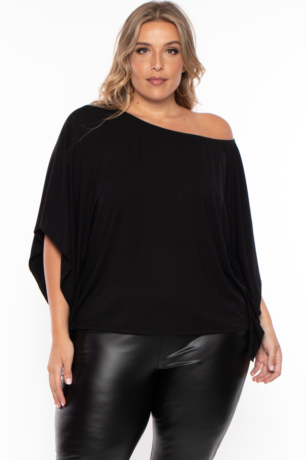 Plus Size Off The Shoulder Top - Black - Curvy Sense