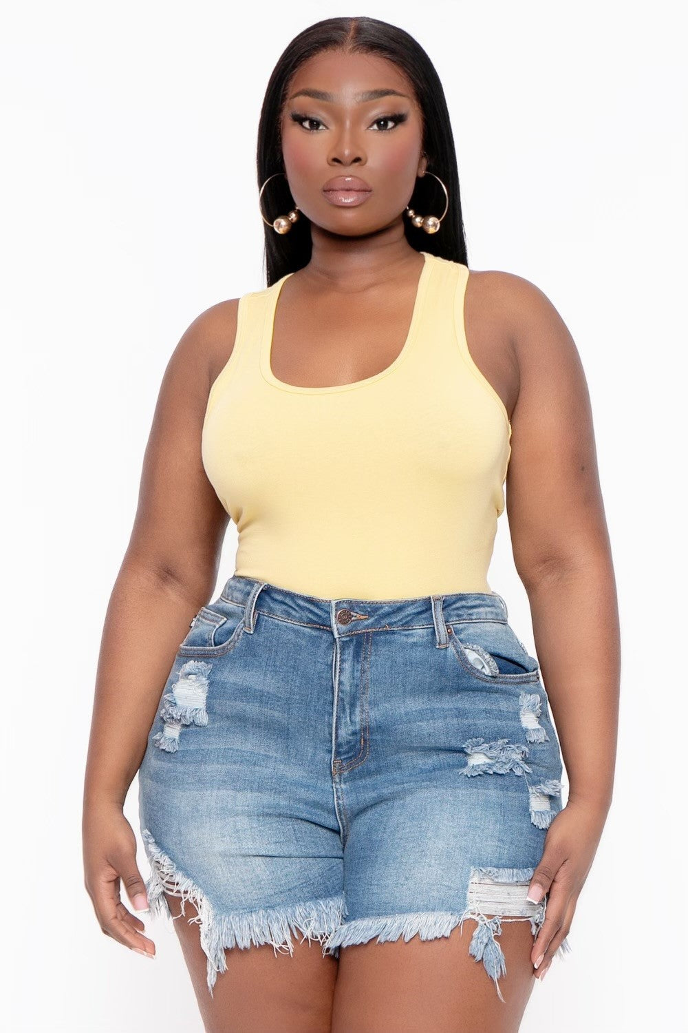 Zenana Tops Plus Size Racerback Tank Bodysuit - Yellow