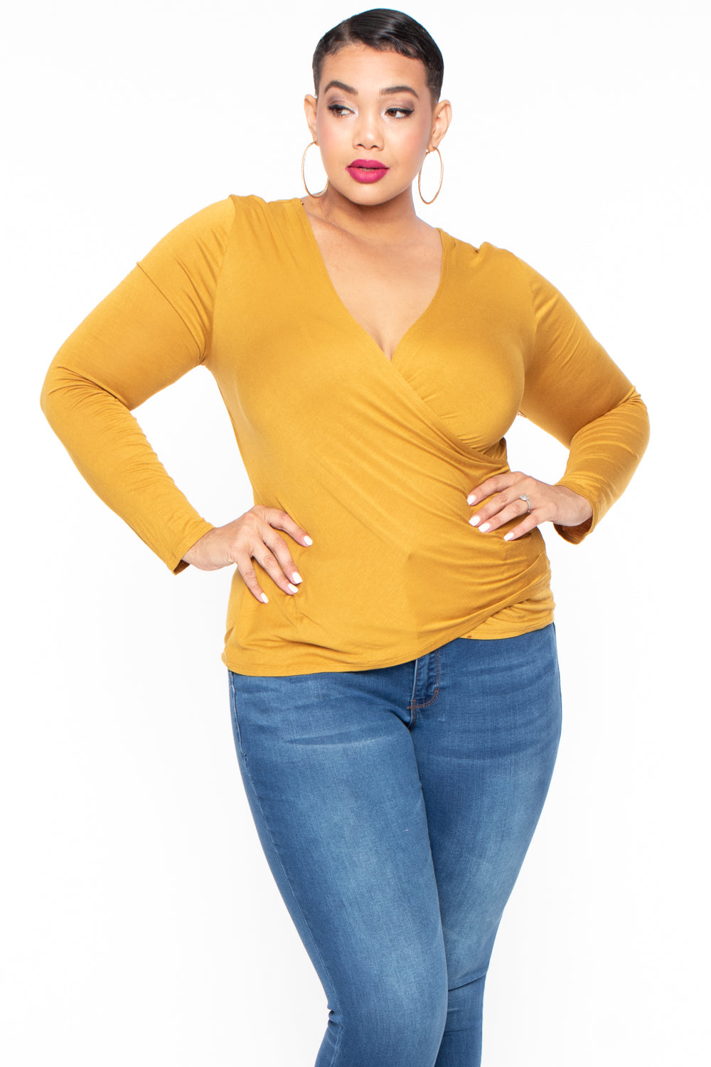 Plus Size Surplice Top - Mustard - Curvy Sense