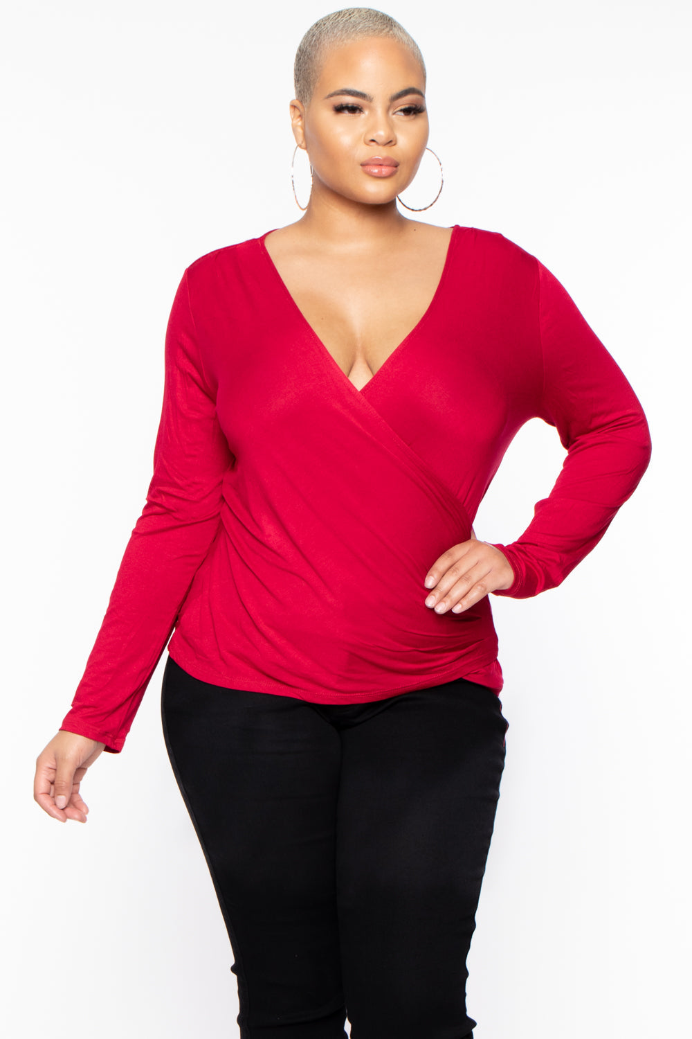 Plus Size Surplice Top - Red - Curvy Sense